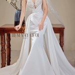 TVC477 Đầm Cưới Cô Dâu, Váy Cưới Tiệc Đuôi Cá, Vải Phi Nhật, Cúp Ngực