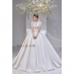 TVC408 Đầm Cưới Cô Dâu, Váy Tiệc Cưới, Vải Phi, Cổ Cao, Kết Hoa, Đính Đá, Tùng Bồng , Váy Thiết Kế
