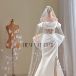 TVC516 Đầm Cưới Cô Dâu, Váy Cưới Đuôi Cá, Bệt Vai Ngang, Cúp Ngực