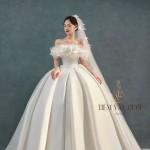 TVC574 Đầm Cưới Cô Dâu, Váy Cưới Tiệc Làm Lễ, Cúp Ngực, Xếp Ly, Bồng Bềnh