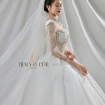 TVC597 Đầm Cưới Cô Dâu, Váy Cưới Tiệc Làm Lễ, Cúp Ngực, Vải Phi Nhật, Vân Đá