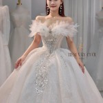 TVC612 Đầm Cưới Cô Dâu, Váy Cưới Đi Tiệc, Lấp Lánh, Cúp Ngực, Dài Tay
