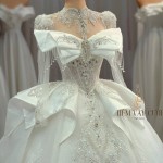 TVC660 Đầm Cưới Cô Dâu, Váy Cưới Tiệc Làm Lễ, Vân Đá, Dài Tay, Tùng Bồng