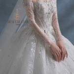 TVC664 Đầm Cưới Cô Dâu, Váy Cưới Làm Lễ, Đi Tiệc, Dáng Xoè, Dài Tay, Cúp Ngực, Đính Đá