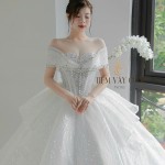 TVC702 Váy Cưới Làm Lễ, Đầm Cưới Đi Tiệc, Cúp Ngực, Bệt Vai Ngang