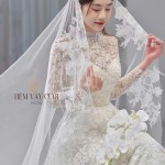 TVC714 Váy Cưới Đi Bàn, Đầm Cưới Dài Tay, Ren, Hoạ Tiết