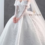 TVC715 Váy Cưới Làm Lễ, Đầm Cưới Đi Tiệc, Bệt Vai Ngang, Ren Thiết Kế