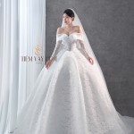 TVC715 Váy Cưới Làm Lễ, Đầm Cưới Đi Tiệc, Bệt Vai Ngang, Ren Thiết Kế