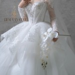 TVC718 Váy Cưới Làm Lễ, Đầm Cưới Đi Tiệc Tay Dài, Kim Sa