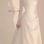 TVC720 Váy Cưới Đi Bàn, Đầm Cưới Dáng Xuông, Cổ Vuông, Tay Dài