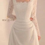 TVC720 Váy Cưới Đi Bàn, Đầm Cưới Dáng Xuông, Cổ Vuông, Tay Dài