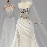 TVC736 Váy Cưới Đi Bàn, Đầm Cưới Đuôi Cá, Cúp Ngực, Hoạ Tiết, Xẻ Tà