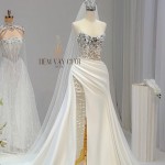 TVC736 Váy Cưới Đi Bàn, Đầm Cưới Đuôi Cá, Cúp Ngực, Hoạ Tiết, Xẻ Tà