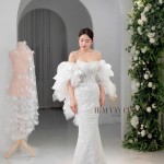 TVC740 Váy Cưới Đi Bàn, Đầm Cưới Đuôi Cá, Cúp Ngực, Tay Rời