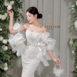 TVC740 Váy Cưới Đi Bàn, Đầm Cưới Đuôi Cá, Cúp Ngực, Tay Rời