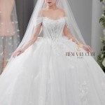 TVC743 Váy Cưới Làm Lễ, Đầm Cưới Cao Cấp, Hoa 3D, Cúp Ngực