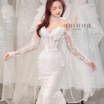 TVC745 Váy Cưới Đi Bàn, Đầm Cưới Đuôi Cá, Cúp Ngực, Hoạ Tiết