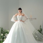 TVC753 Váy Cưới Làm Lễ, Đầm Cưới Đi Tiệc, Cúp Ngực, Dáng Xoè, Ren, Đính Hoa