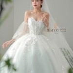 TVC753 Váy Cưới Làm Lễ, Đầm Cưới Đi Tiệc, Cúp Ngực, Dáng Xoè, Ren, Đính Hoa