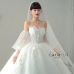 TVC753 Váy Cưới Làm Lễ, Đầm Cưới Đi Tiệc, Cúp Ngực, Dáng Xoè, Ren, Đính Hoa