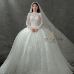 TVC756 Váy Cưới Làm Lễ, Váy Cưới Tiệc Cúp Ngực, Dài Tay, Kim Sa