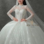 TVC756 Váy Cưới Làm Lễ, Váy Cưới Tiệc Cúp Ngực, Dài Tay, Kim Sa