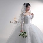 TVC767 Váy Cưới Làm Lễ, Đầm Cưới Đi Tiệc, Cúp Ngực, Dài Tay, Xếp Ly, Cổ Rời