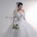 TVC767 Váy Cưới Làm Lễ, Đầm Cưới Đi Tiệc, Cúp Ngực, Dài Tay, Xếp Ly, Cổ Rời