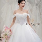 TVC782 Váy Cưới Làm Lễ, Đầm Cưới Cao Cấp, Hoa 3D, Cúp Ngực, Váy