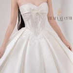 TVC788 Váy Cưới Làm Lễ, Đầm Cưới Cô Dâu, Cúp Ngực, Hoạ Tiết