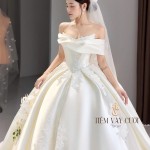 TVC807 Váy Cưới Làm Lễ, Đầm Cưới Cô Dâu, Cúp Ngực, Hoạ Tiết