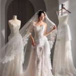 TVC813 Váy Cưới Đi Bàn, Đầm Cưới Đuôi Cá, Ren , Tà Lệch