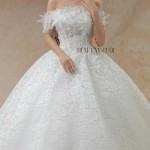 TVC817 Váy Cưới Làm Lễ, Đầm Cưới Cô Dâu, Bệt Vai Ngang, Bồng Bềnh, Họa Tiết Hoa