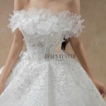 TVC817 Váy Cưới Làm Lễ, Đầm Cưới Cô Dâu, Bệt Vai Ngang, Bồng Bềnh, Họa Tiết Hoa