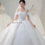 TVC825 Váy Cưới Làm Lễ, Đầm Cưới Tiệc, Trễ Vai, Đính Đá