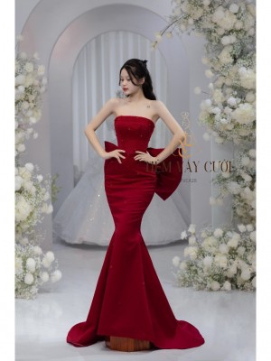 TVC428 Đầm Cưới Cô Dâu, Váy Cưới Tiệc Đuôi Cá, Vải Phi Nhật, Cúp Ngực, Dáng Ôm