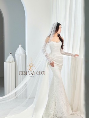 TVC711 Váy Cưới Đi Bàn, Đầm Cưới Đuôi Cá, Cúp Ngực, Tà Rời, Phi