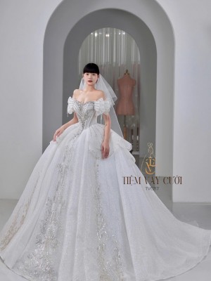 TVC717 Váy Cưới Làm Lễ, Đầm Cưới Đi Tiệc, Cúp Ngực, Tùng Bồng