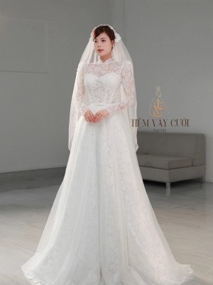 TVC737 Váy Cưới Làm Lễ, Đầm Cưới Đi Tiệc, Xếp Ly, 2in1