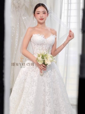 TVC747 Váy Cưới Làm Lễ, Tùng Nhỏ, Ren, Voan Nhẹ Nhàng