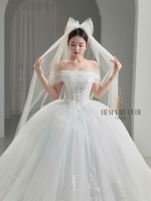 TVC752 Váy Cưới Làm Lễ, Đầm Cưới Đi Tiệc, Xếp Ly, Kim Sa, Cúp Ngực