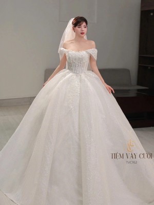 TVC762 Váy Cưới Làm Lễ, Đầm Cưới Cúp Ngực, Vải Voan, Cúp Ngực ,Tùng Xòe