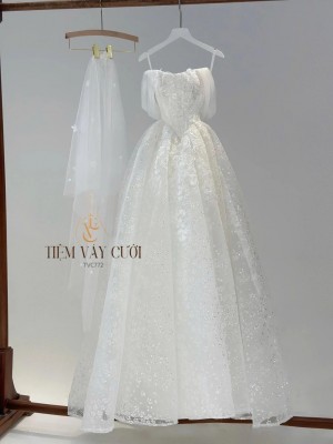 TVC772 Váy Cưới Làm Lễ, Váy Cưới Tiệc Cúp Ngực, Kim Sa , Váy Thiết Kế
