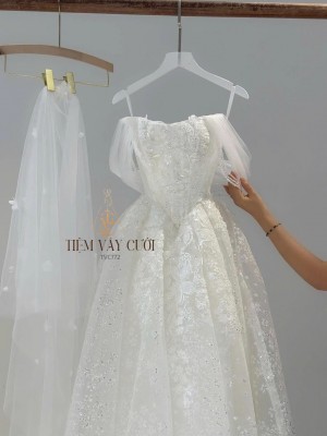TVC772 Váy Cưới Làm Lễ, Váy Cưới Tiệc Cúp Ngực, Kim Sa , Váy Thiết Kế