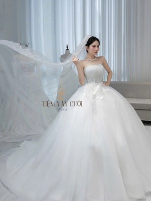 TVC810 Váy Cưới Làm Lễ, Đầm Cưới Tiệc, Cúp Ngực, Hoa 3D