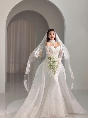 TVC814 Váy Cưới Đi Bàn, Đầm Cưới Đuôi Cá, Tà rời, Ren