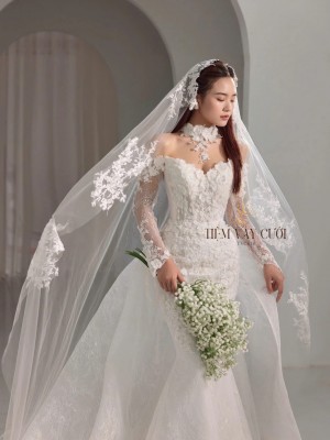 TVC814 Váy Cưới Đi Bàn, Đầm Cưới Đuôi Cá, Tà rời, Ren