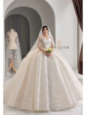 TVC815 Váy Cưới Làm Lễ, Váy Cưới Tiệc Cúp Ngực, Vải Phi Nhật, Ren, Váy Thiết Kế