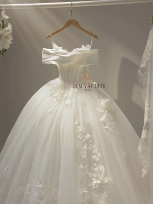 TVC822 Váy Cưới Làm Lễ, Đầm Cưới Cao Cấp, Cúp Ngực, Ngọc Trai