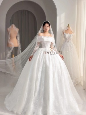 TVC828 Váy Cưới Làm Lễ, Đầm Cưới Đi Tiệc, Cúp Ngực, Tùng Bồng, Xếp Ly